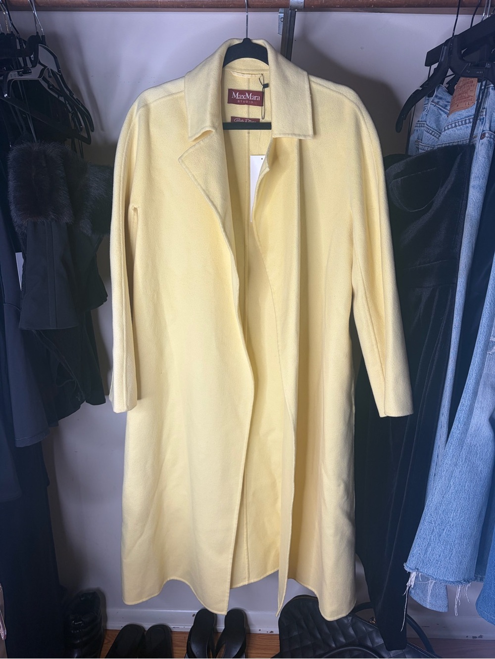 MaxMara Soft Yellow Wool Trench Coat